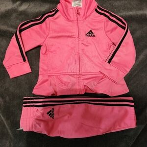 Adidas Baby Tracksuit Set Pink Black 9M Peplum Jacket 2Pc Outfit